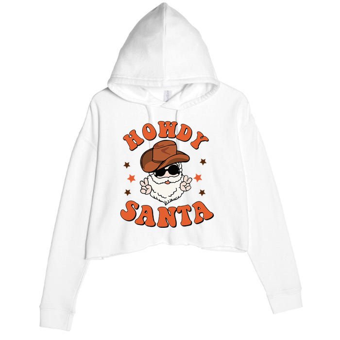 Santa Claus Christmas Cowboy Retro Festive Holiday Crop Fleece Hoodie