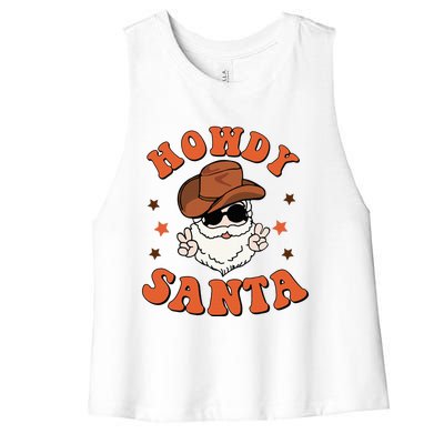 Santa Claus Christmas Cowboy Retro Festive Holiday Women's Racerback Cropped Tank