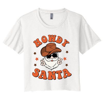 Santa Claus Christmas Cowboy Retro Festive Holiday Women's Crop Top Tee