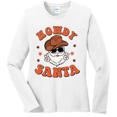 Santa Claus Christmas Cowboy Retro Festive Holiday Ladies Long Sleeve Shirt