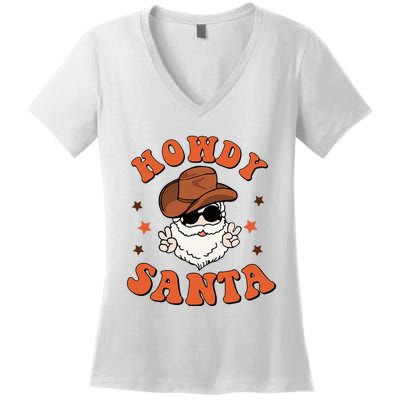 Santa Claus Christmas Cowboy Retro Festive Holiday Women's V-Neck T-Shirt