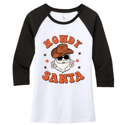 Santa Claus Christmas Cowboy Retro Festive Holiday Women's Tri-Blend 3/4-Sleeve Raglan Shirt