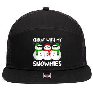 Snowman Christmas Chillin With My Snowmies Ugly Gift 7 Panel Mesh Trucker Snapback Hat