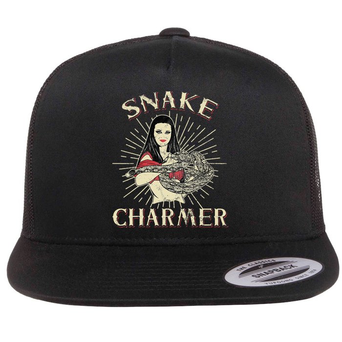 Snake Charmer Circus Party Snake Lover Gift Circus Flat Bill Trucker Hat
