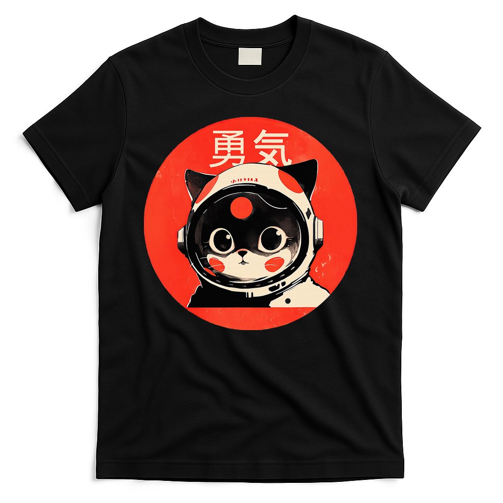 Space Cat Courage Japanese Retro Kawaii Cute Astronaut Cat T-Shirt