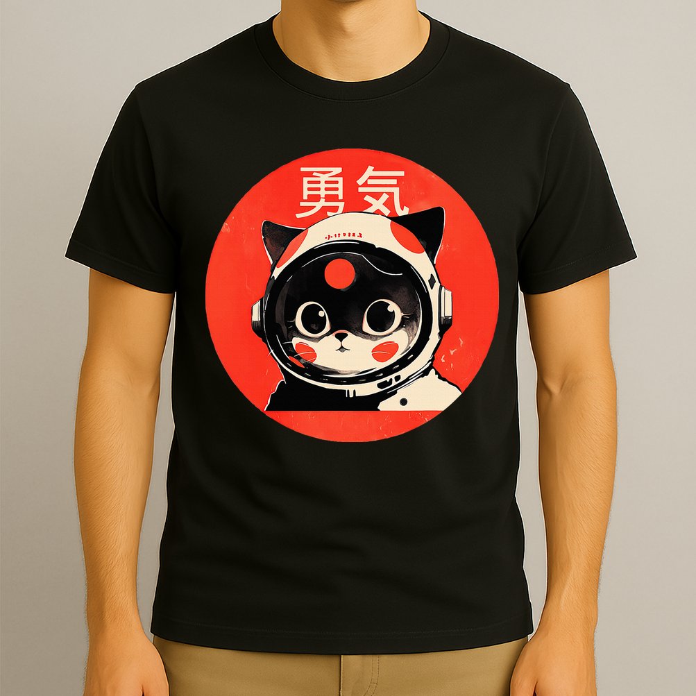 Space Cat Courage Japanese Retro Kawaii Cute Astronaut Cat T-Shirt
