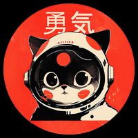 Space Cat Courage Japanese Retro Kawaii Cute Astronaut Cat V-Neck T-Shirt