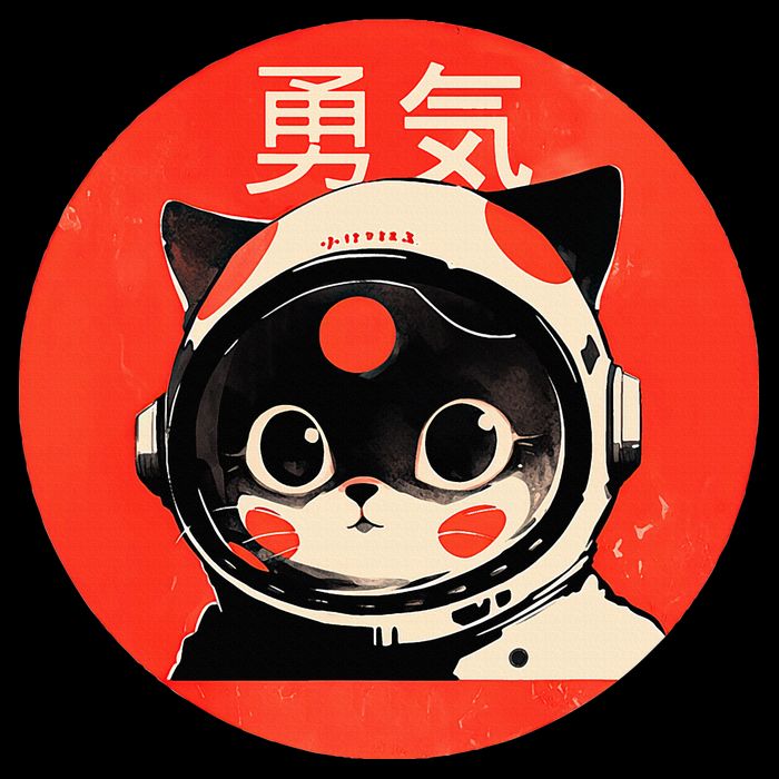 Space Cat Courage Japanese Retro Kawaii Cute Astronaut Cat V-Neck T-Shirt