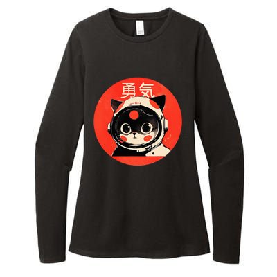 Space Cat Courage Japanese Retro Kawaii Cute Astronaut Cat Womens CVC Long Sleeve Shirt