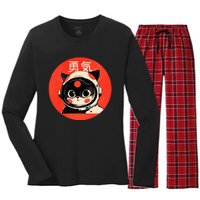 Space Cat Courage Japanese Retro Kawaii Cute Astronaut Cat Women's Long Sleeve Flannel Pajama Set 