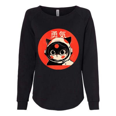 Space Cat Courage Japanese Retro Kawaii Cute Astronaut Cat Womens California Wash Sweatshirt