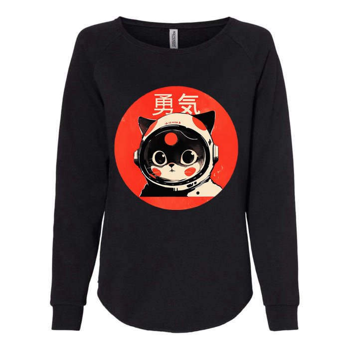 Space Cat Courage Japanese Retro Kawaii Cute Astronaut Cat Womens California Wash Sweatshirt