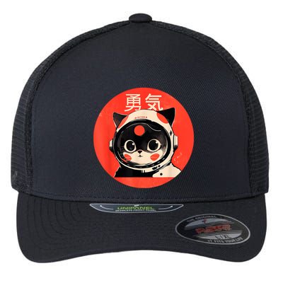 Space Cat Courage Japanese Retro Kawaii Cute Astronaut Cat Flexfit Unipanel Trucker Cap