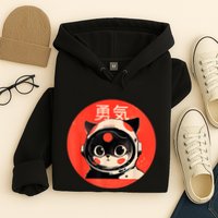 Space Cat Courage Japanese Retro Kawaii Cute Astronaut Cat Hoodie