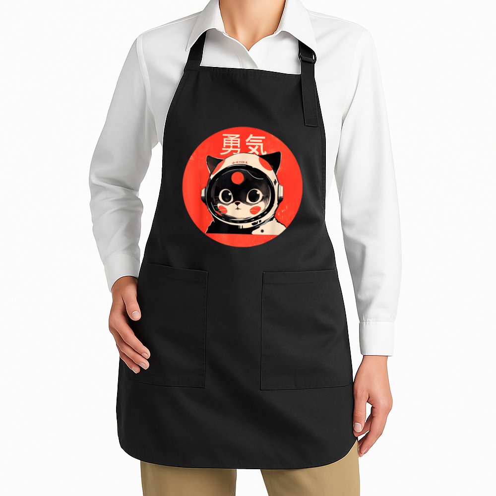 Space Cat Courage Japanese Retro Kawaii Cute Astronaut Cat Apron