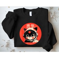 Space Cat Courage Japanese Retro Kawaii Cute Astronaut Cat Sweatshirt