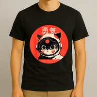 Space Cat Courage Japanese Retro Kawaii Cute Astronaut Cat T-Shirt