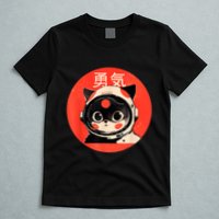 Space Cat Courage Japanese Retro Kawaii Cute Astronaut Cat T-Shirt