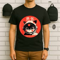Space Cat Courage Japanese Retro Kawaii Cute Astronaut Cat T-Shirt