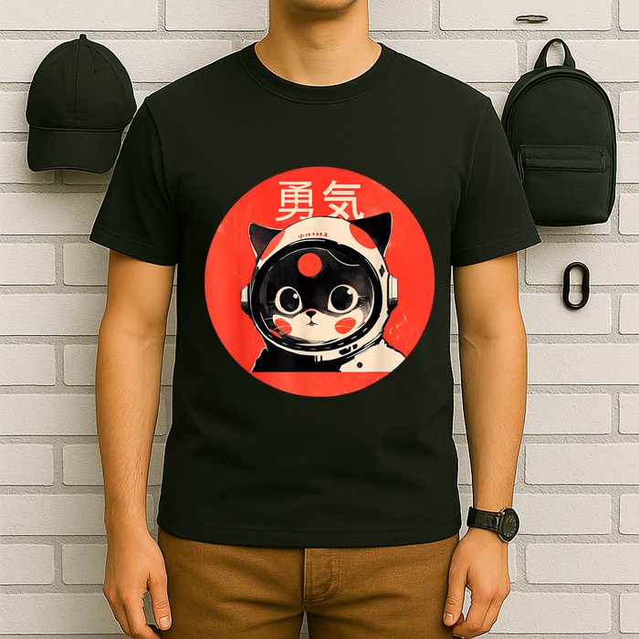 Space Cat Courage Japanese Retro Kawaii Cute Astronaut Cat T-Shirt