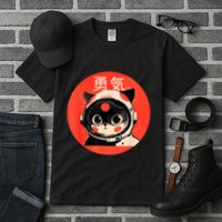 Space Cat Courage Japanese Retro Kawaii Cute Astronaut Cat Tall T-Shirt