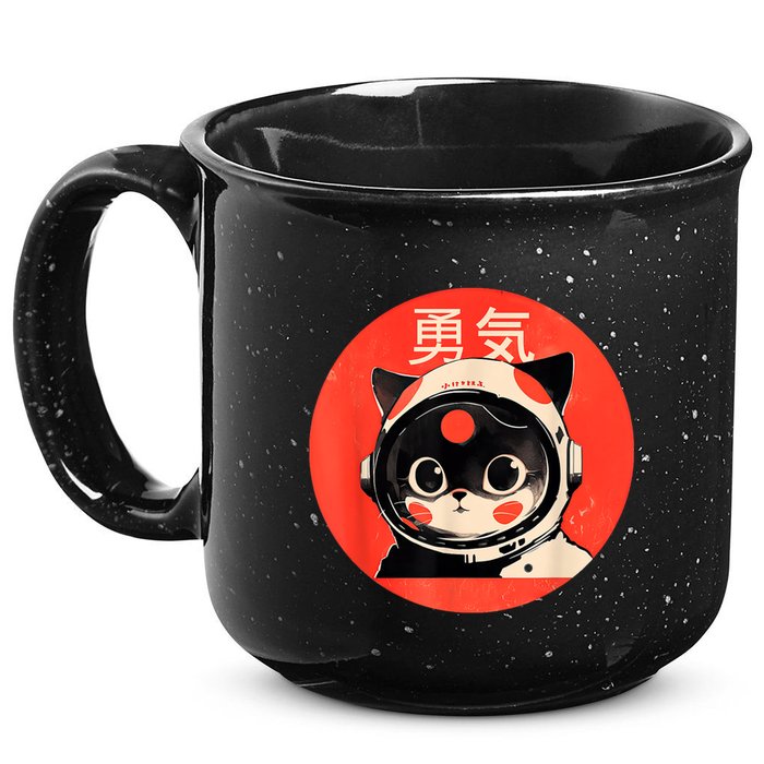 Space Cat Courage Japanese Retro Kawaii Cute Astronaut Cat 15oz Campfire Ceramic Mug