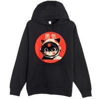 Space Cat Courage Japanese Retro Kawaii Cute Astronaut Cat Premium Pullover Hoodie