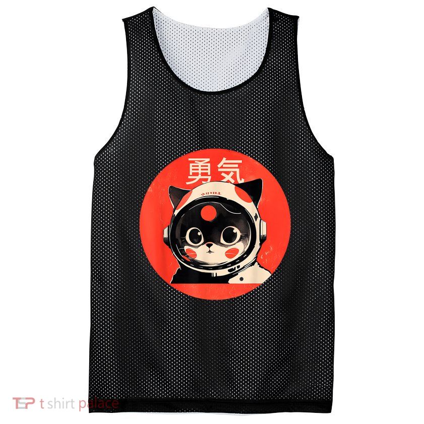 Space Cat Courage Japanese Retro Kawaii Cute Astronaut Cat Mesh Reversible Basketball Jersey Tank