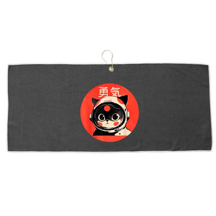 Space Cat Courage Japanese Retro Kawaii Cute Astronaut Cat Large Microfiber Waffle Golf Towel