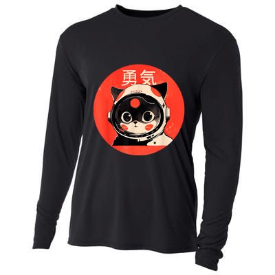 Space Cat Courage Japanese Retro Kawaii Cute Astronaut Cat Cooling Performance Long Sleeve Crew