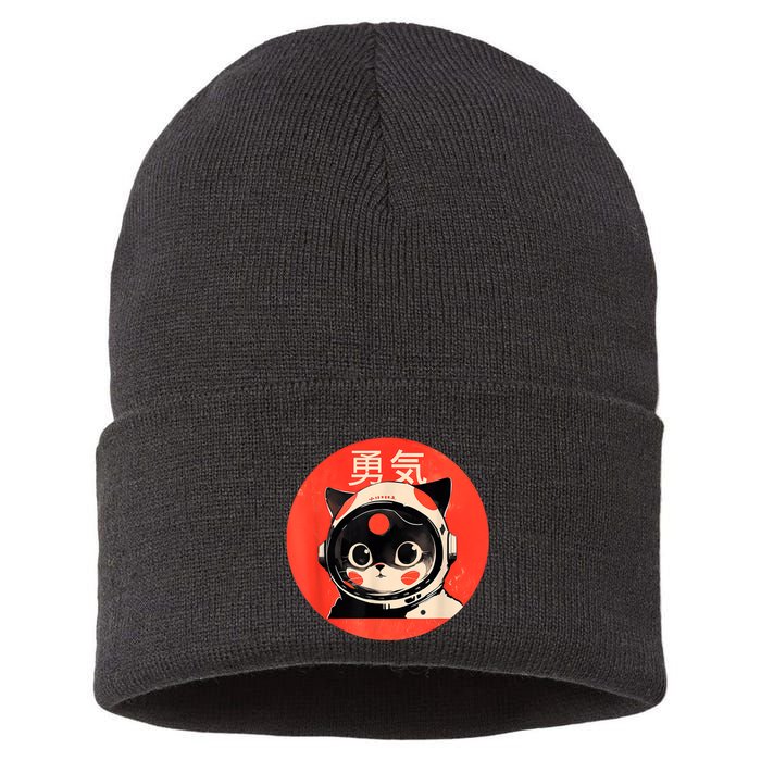 Space Cat Courage Japanese Retro Kawaii Cute Astronaut Cat Sustainable Knit Beanie