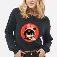 Space Cat Courage Japanese Retro Kawaii Cute Astronaut Cat Cropped Pullover Crew