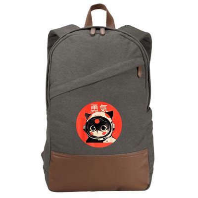 Space Cat Courage Japanese Retro Kawaii Cute Astronaut Cat Cotton Canvas Backpack