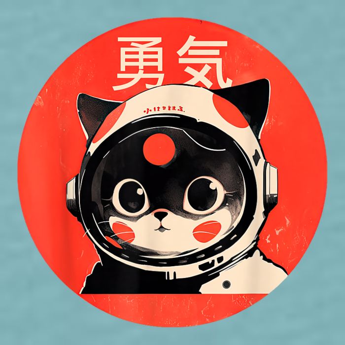 Space Cat Courage Japanese Retro Kawaii Cute Astronaut Cat Sueded Cloud Jersey T-Shirt