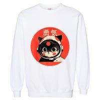 Space Cat Courage Japanese Retro Kawaii Cute Astronaut Cat Garment-Dyed Sweatshirt