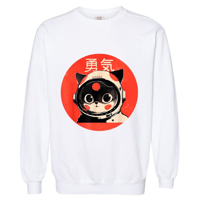 Space Cat Courage Japanese Retro Kawaii Cute Astronaut Cat Garment-Dyed Sweatshirt