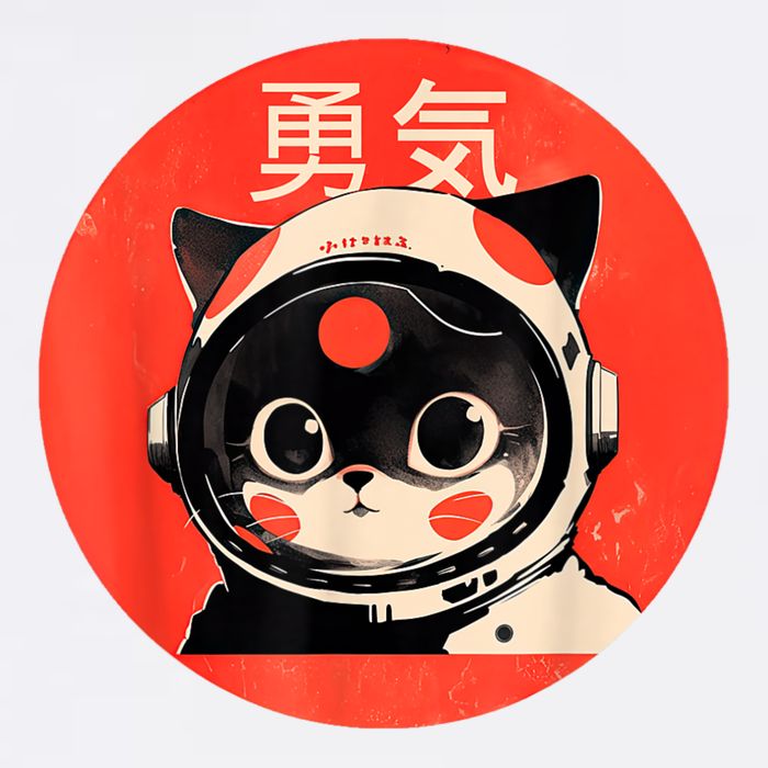 Space Cat Courage Japanese Retro Kawaii Cute Astronaut Cat Garment-Dyed Sweatshirt