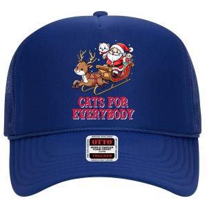 Santa Christmas Cats For Everybody Reindeer Cart Xmas Pajama Gift High Crown Mesh Back Trucker Hat