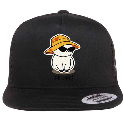 So Cool Cat In A Hat Summer Vibe Feline Humor Flat Bill Trucker Hat