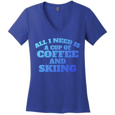 Skiers Coffee CrossCountry Skiing Coffee Skiing Cool Gift Women's V-Neck T-Shirt