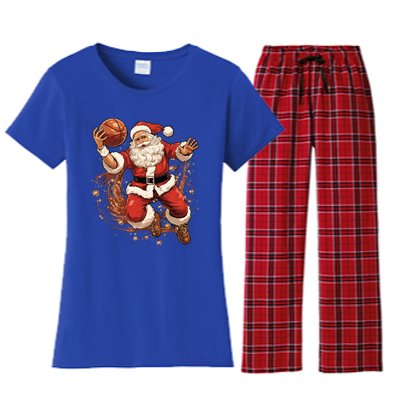 Santa Claus Christmas Basketball Xmas Meaningful Gift Women's Flannel Pajama Set