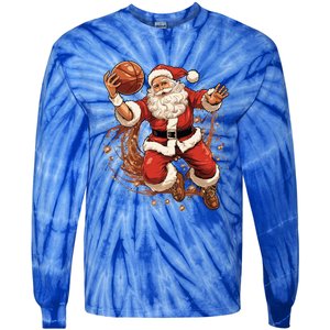 Santa Claus Christmas Basketball Xmas Meaningful Gift Tie-Dye Long Sleeve Shirt