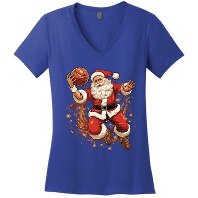 Santa Claus Christmas Basketball Xmas Meaningful Gift Women's V-Neck T-Shirt