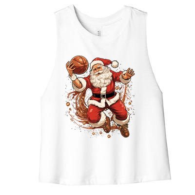 Santa Claus Christmas Basketball Xmas Meaningful Gift Women's Racerback Cropped Tank