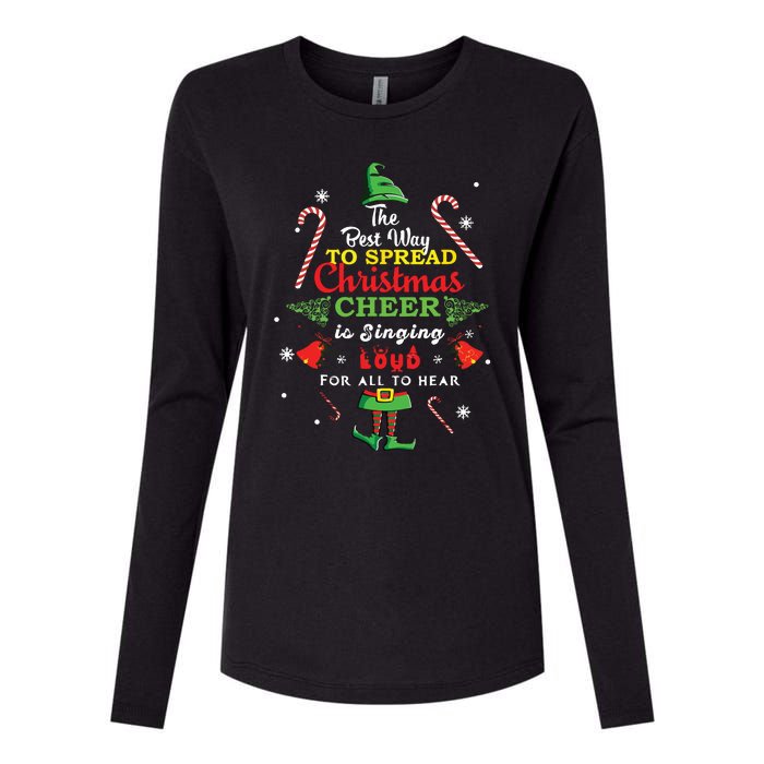 Spread Christmas Cheer Is Singing Loud Xmas Elf Pajama Womens Cotton Relaxed Long Sleeve T-Shirt