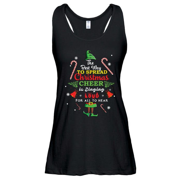 Spread Christmas Cheer Is Singing Loud Xmas Elf Pajama Ladies Essential Flowy Tank