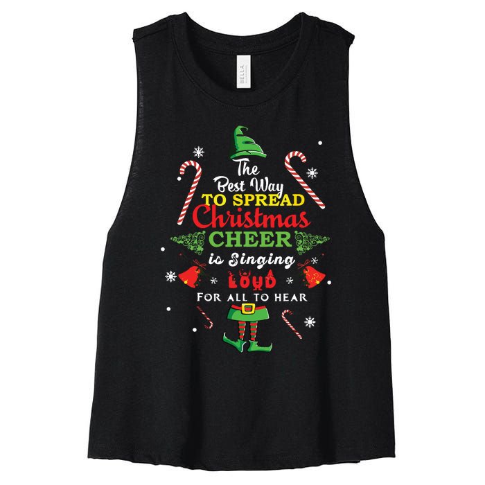 Spread Christmas Cheer Is Singing Loud Xmas Elf Pajama Women's Racerback Cropped Tank