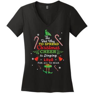 Spread Christmas Cheer Is Singing Loud Xmas Elf Pajama Women's V-Neck T-Shirt