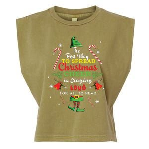 Spread Christmas Cheer Is Singing Loud Xmas Elf Pajama Garment-Dyed Women's Muscle Tee