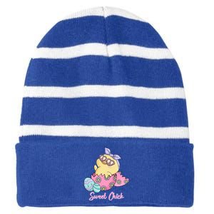 Sweet Chick Cute Spring Easter Striped Beanie with Solid Band